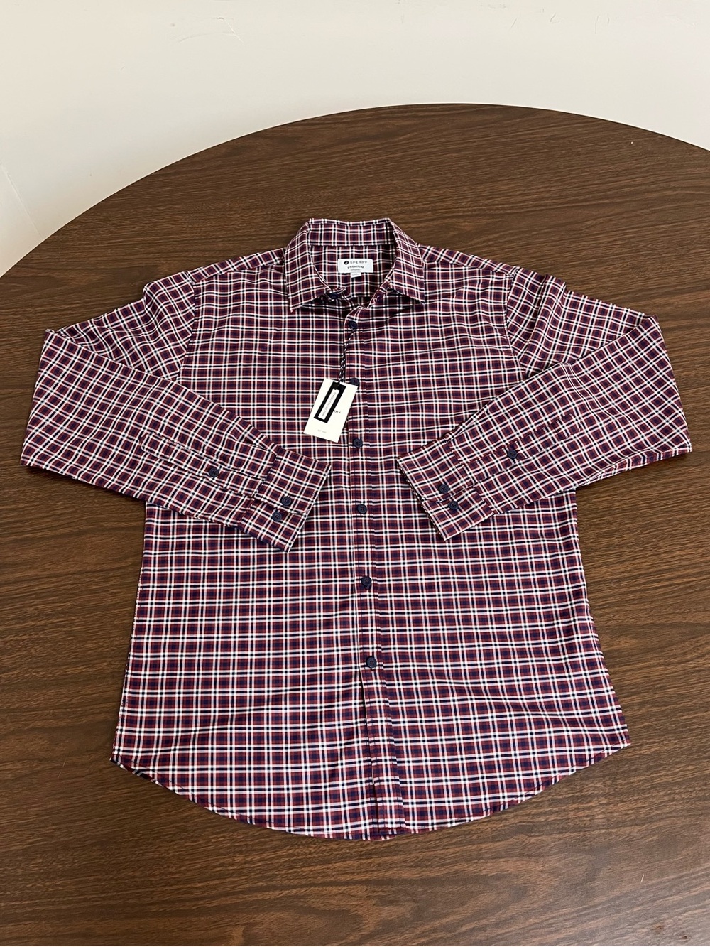 Sperry Premium Tencel Mens M Plaid Button Down Shirt Navy Red NWT SP7253